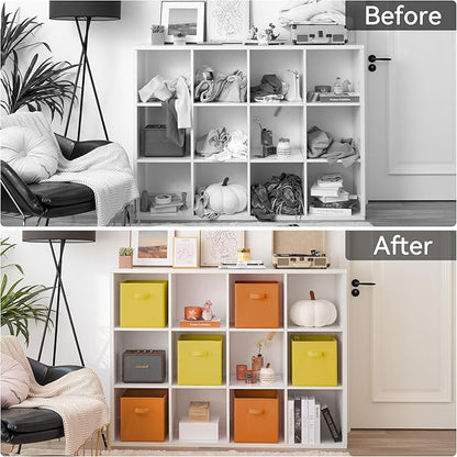 GRANNY SAYS 11 Inch Cube Storage Bins, Cube Storage Organizer, Fabric Storage Bins with Handle, Storage Cubes for Shelves, Closet, 3 Yellow & 3 Orange, 6-Pack