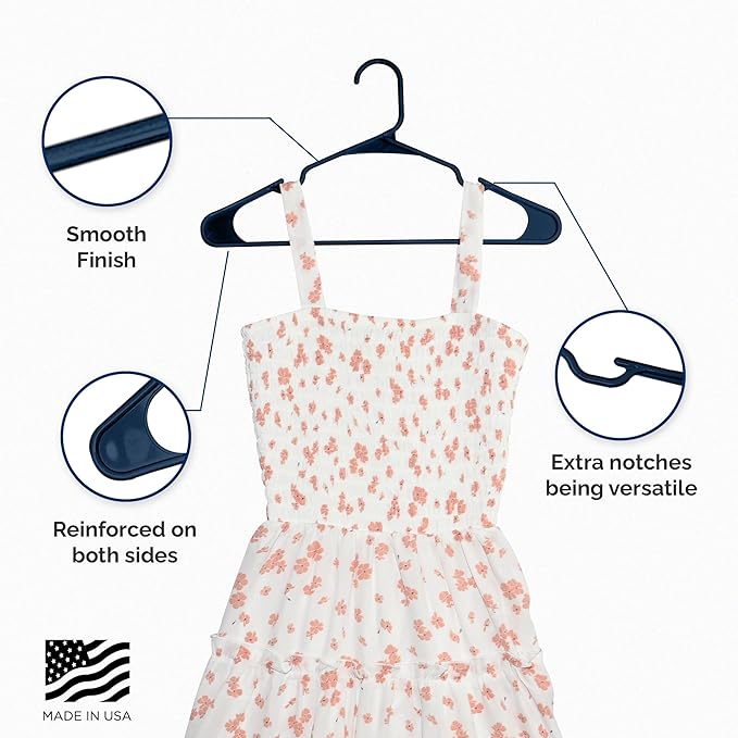 Closetselect Plastic Hangers 50 Pack - Space Saving Clothes Hangers, Made in USA, Durable & Strong Plastic Shirt & Coat Hanger with Notches & Shoulder Grooves, Non-Slip Hangers | Blue Sapphire