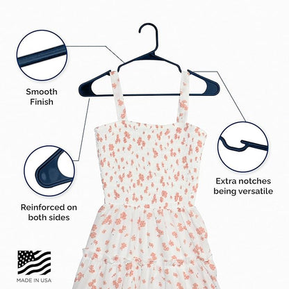 Closetselect Plastic Hangers 50 Pack - Space Saving Clothes Hangers, Made in USA, Durable & Strong Plastic Shirt & Coat Hanger with Notches & Shoulder Grooves, Non-Slip Hangers | Blue Sapphire