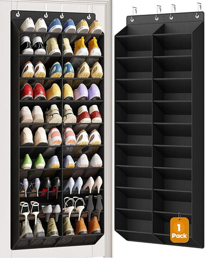 20-30 Pairs Over the Door Shoe Organizer, 10 Tiers Shoe Rack for Door, Hanging Shoe Organizer Storage for Closet, Bedroom, Bathroom with Wider & Deeper Pockets, Black