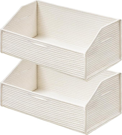 UBBCARE Closet Storage Bins 2 Pack, Cotton Rope Clothes Storage Bins & Sturdy Dog Toy Basket, 19" X 11" X 7" Shelf Baskets for Organizing, White
