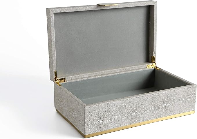 Ivory Shagreen Large Decorative Box PU Leather Rectangular Storage Box for Shel Closet Storage Dresser Jewelry Box Men's &Women's Accessories Organizer (ivory, 14x8.3 inch)