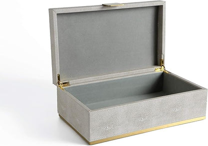 Ivory Shagreen Large Decorative Box PU Leather Rectangular Storage Box for Shel Closet Storage Dresser Jewelry Box Men's &Women's Accessories Organizer (ivory, 14x8.3 inch)