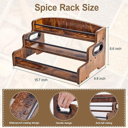 Aminigram Wood Spice Rack Organizer for Cabinet, 3 Tier Spice Shelf Storage, Kitchen Seasoning Organizer for Spice Bottles, Jars, Seasonings, Baking Supplies
