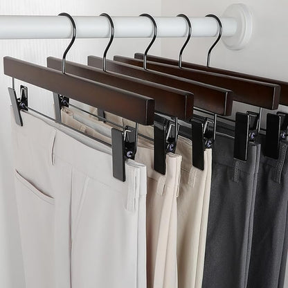 TOPIA HANGER Pants Hangers, Wooden Skirt Trouser Hangers with 2 Adjustable Metal Big Clips, Premium Retro Finish and 360°Swivel Black Hook, Jean Slacks Hangers for Closet, 20 Pack, CT03A20