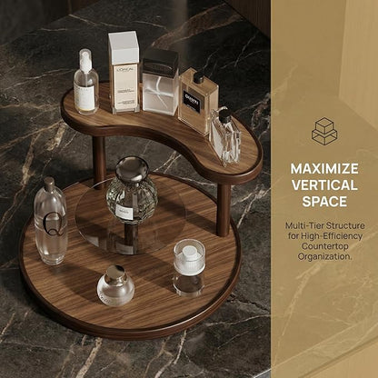 GDQ Wooden Display Organizer Stand,Perfume Organizer, Brown Bamboo Vanity Organizer Display Storage for Cosmetics, Perfume, Plants, Tea Set, Open Design for Entryway/Living Room/Bathroom/Bedroom