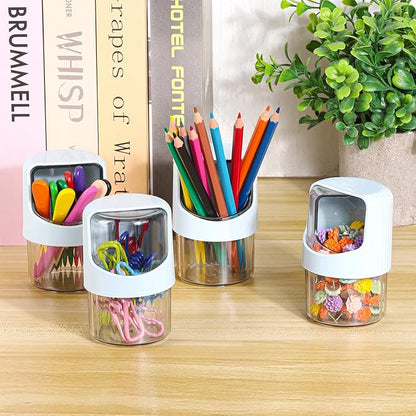 Tbestmax 4 Pack Rotating Qtip Holder Dispenser for Cotton Swabs, Makeup & Hair Accessories, Vanity Organizer with Canisters for Floss Picks, Cotton Balls, Bathroom Essentials Accessories Decor,Blue