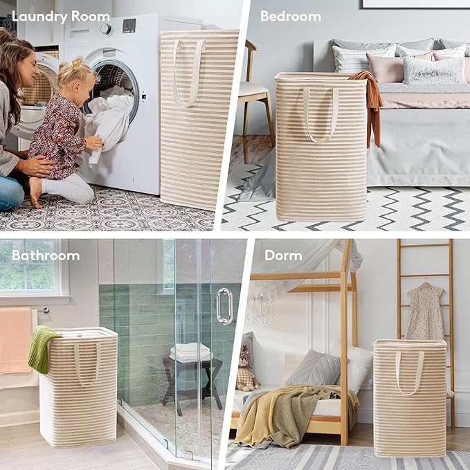 Lifewit 3 Pack Laundry Basket 80L Each, Collapsible Clothes Hamper with Reinforced Handles, Freestanding Waterproof Design for Bedroom and Laundry Room, Beige 240L Total
