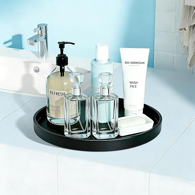 1 Pack 12" Bathroom and Vanity Tray, ABS Bathroom Counter Organizer, Coffee Table Decor for Perfume, Candles, Keys &More. Kitchen Countertop Organizer, Decorative Tray Soap Holder, Black