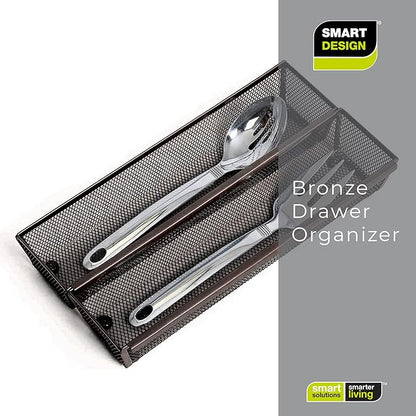 Smart Design Drawer Organizer - 12 x 3 Inch - Steel Metal Mesh Tray - with Interlocking Arm Connection - Utensils, Silverware, Organization - Kitchen - Bronze