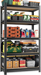 5 Tier Garage Shelving Wood Storage Shelves 2000 lb Load Capacity Adjustabl Shelving Units 57.4" H*29.5" W*11.8" D Metal Shelf Suitable for Basement Warehouse Pantry,Black