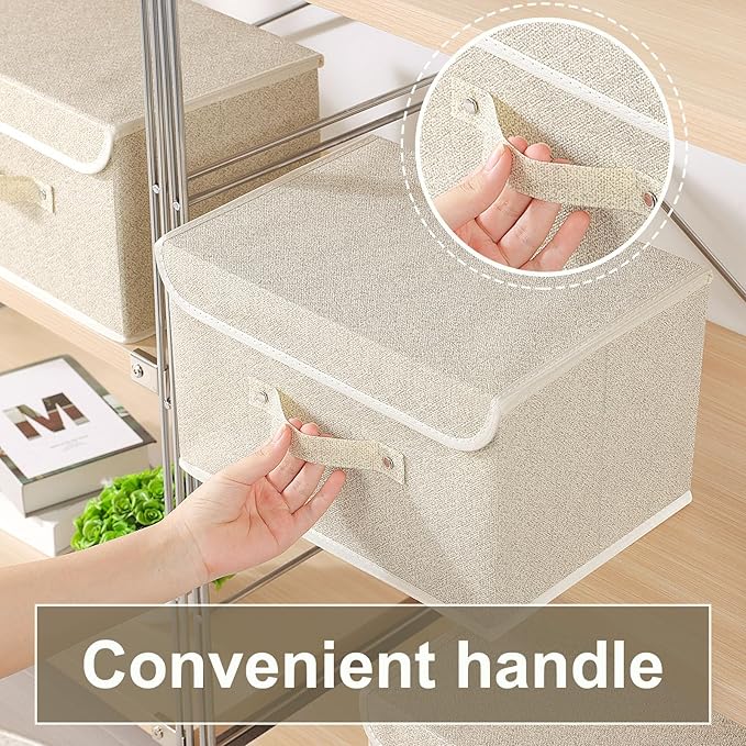 Fabric Storage Bins Cube Organizers with Flip-Top Lid and Handles,Storage Boxes for Organizing Home,Office,and Closet,Grey and Beige,5 Pack 13 X 9.1 X 7.9 in