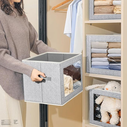 Homsorout Storage Bins with Lids, 6 Pack Large Storage Cubes with Window, Closet Bins with Lids & Handles, Fabric Box for Organizing Clothes, Towels, Books, Blended