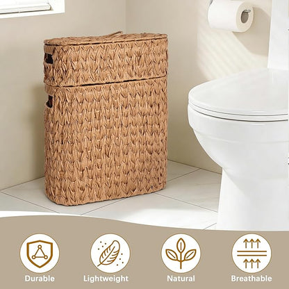 Livole 2-in-1 Toilet Paper Basket with Lid Toilet Paper Storage - 16 Regular Rolls or 12 Mega Rolls Woven Plastic Rattan Waterproof Toilet Paper Organizer for Bathroom, Natural