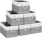 Fab totes Storage Bins 6-Pack, Foldable Storage Baskets for Organizing Toys, Books, Shelves, Closet, Large Storage Box with Rope Handles, Sturdy Organizer Bins, White & Grey