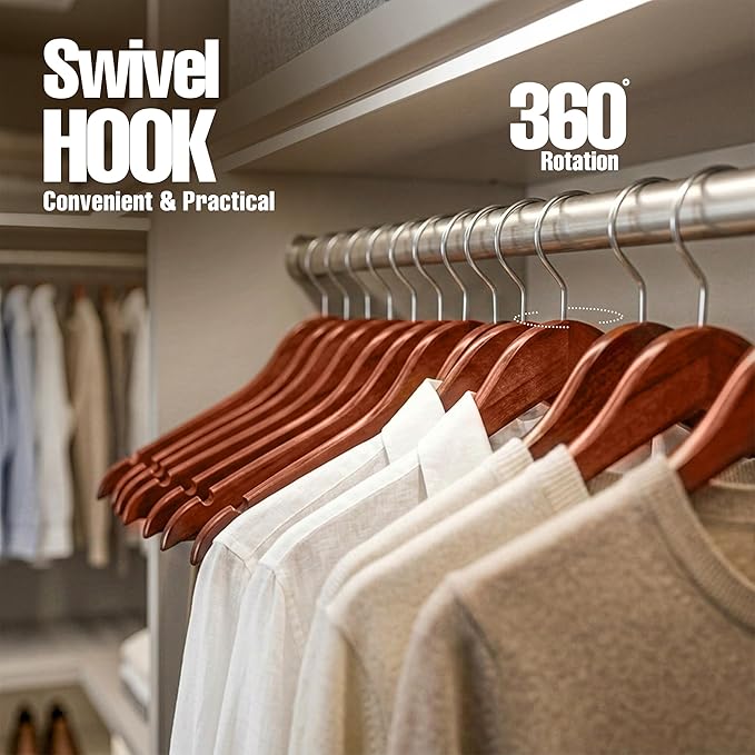 Utopia Home Premium Wooden Hangers 30 Pack - Durable & Slim Coat Hanger - Suit Hangers with 360-Degree Rotatable Hook - Wood Hangers with Shoulder Grooves (Cherry)