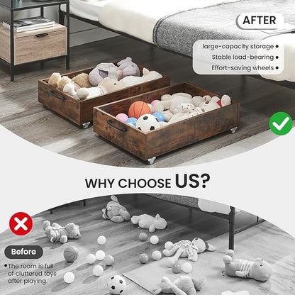 TIOPGHAD Under Bed Storage with Wheels, 2-Pack Under Bed Shoe Storage Organizer Drawer, Composite Wood Particleboard Organizer for Shoes Clothes Containers in Bedroom for Clothes,Shoes(Brown)