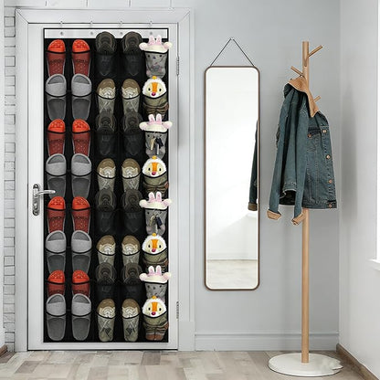 Over the Door Shoe Organizer, 40 Large Mesh Pockets Hanging Shoe Rack for Door, Space Saving Shoe Storage Organizer for Closet, Bedroom, Entryway, Black
