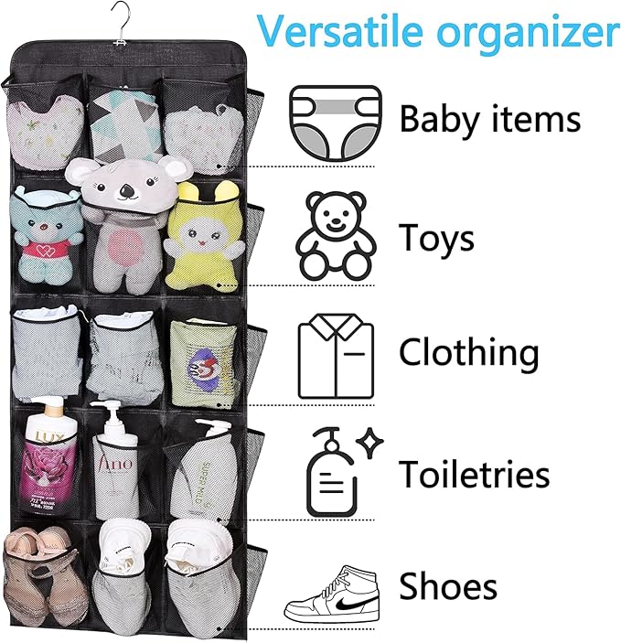 MISSLO 30 Large Pockets Dual Sided Hanging Shoe Rack for Closet Organizer with Rotating Hanger Hanging Shoe Shelves, Black