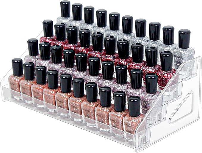 4-Tier Clear Acrylic Nail Polish Storage, Holds 32-64 Bottles, Multi-Purpose Nail Polish Rack, Sunglasses, Essential Oils and Cosmetics