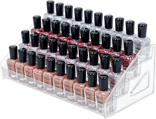 4-Tier Clear Acrylic Nail Polish Storage, Holds 32-64 Bottles, Multi-Purpose Nail Polish Rack, Sunglasses, Essential Oils and Cosmetics