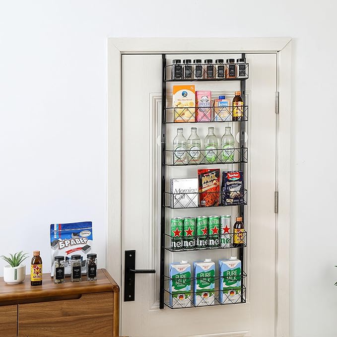 6 Layer Over the Door Pantry Organizer - Space-Saving Storage Rack, Steel Construction - Ideal for Kitchen, Bathroom, or Closet Organization