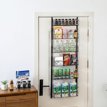 6 Layer Over the Door Pantry Organizer - Space-Saving Storage Rack, Steel Construction - Ideal for Kitchen, Bathroom, or Closet Organization