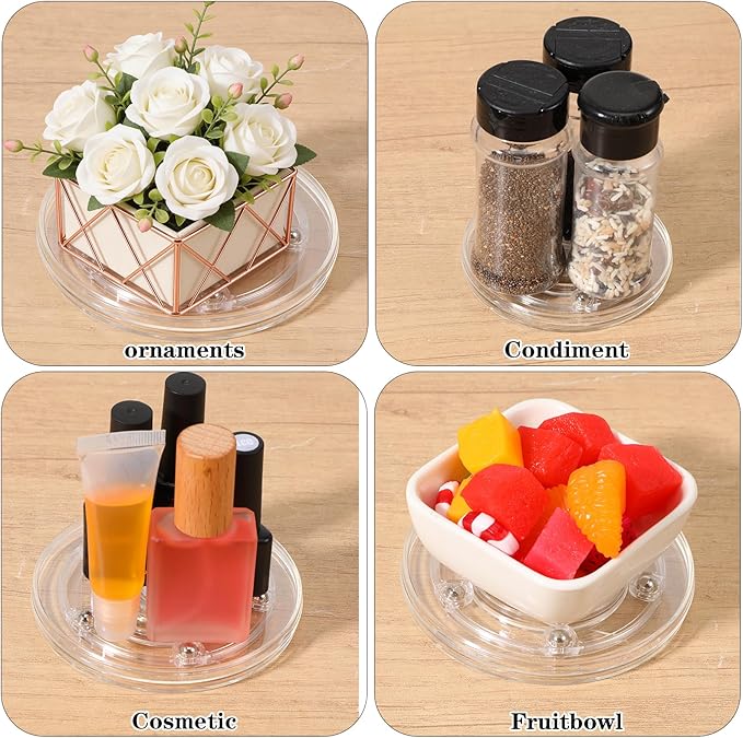 4 Pcs 4" Clear Acrylic Lazy Susan Plastic Turntable Bearings Hardware Acrylic Ball Bearing Rotating Tray Round Swivel Plate for Kitchen Spice Rack Table Cake