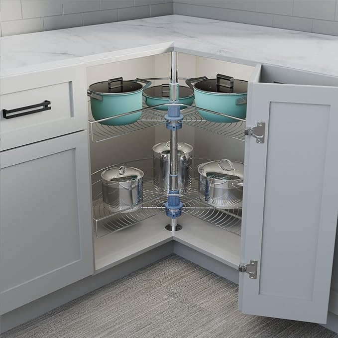 Dowell Base Cabinet Kidney Shape Dia.32 270° Lazy Susan, 2 Shelves, Kitchen Base Corner Cabinet Organizer (Chrome 4001 270 32)