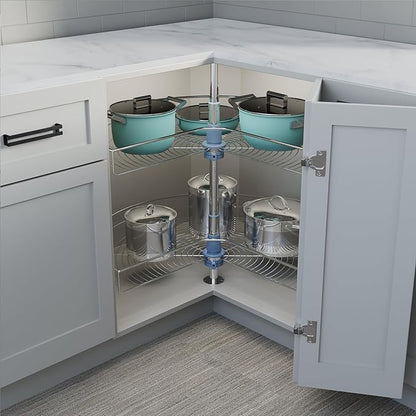 Dowell Base Cabinet Kidney Shape Dia.32 270° Lazy Susan, 2 Shelves, Kitchen Base Corner Cabinet Organizer (Chrome 4001 270 32)