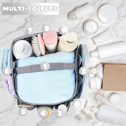 Attmu Mesh Shower Caddy Portable for College Dorm Room Camping Essentials, Shower Caddy Dorm with 9-Pockets, Large Capacity Hanging Basket Bathroom Bag for Toiletry, Swimming, Gym, Camp, Beach