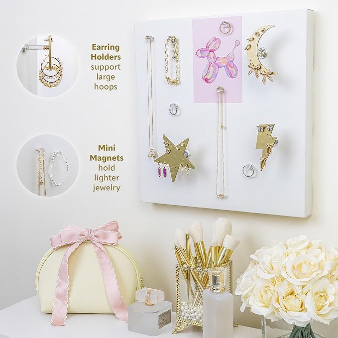 Magnetic Wall Mounted Jewelry Organizer | Hanging Jewelry Storage | Preppy Jewelry Holder For The Wall | Trendy Jewelry Storage Solutions For Girls & Young Adults