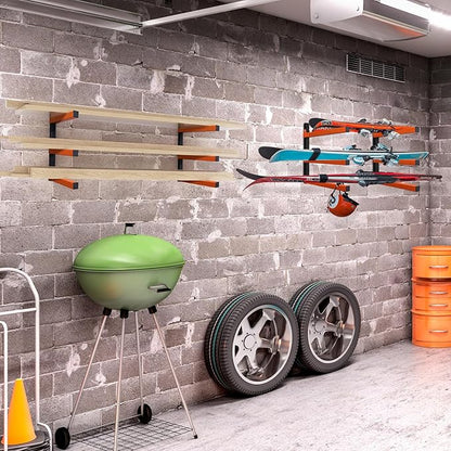 HOME RIGHT 4 Pack Lumber Rack,Wood Organizer and Lumber Storage Rack Wall Mount with 3-Level,Orange Heavy Duty Metal Wood Storage Racks for Indoor and Outdoor