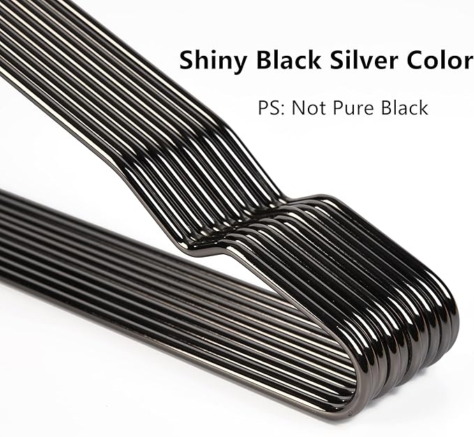 17 Inch Black Silver Metal Hanger Adult Clothes 20 Pack, 4.0mm Heavy Duty Shirt Blouse Hanger for Coat Suit, Space Saving Slim Wire Hanger for Camisole Trousers Dress