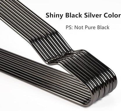17 Inch Black Silver Metal Hanger Adult Clothes 20 Pack, 4.0mm Heavy Duty Shirt Blouse Hanger for Coat Suit, Space Saving Slim Wire Hanger for Camisole Trousers Dress
