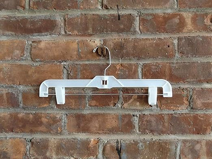 NAHANCO 1600PCLH Plastic Skirt/Pant Hangers, Heavy Weight with Long Hook and Plastic Clips, 14" White Hi-Impact (Pack of 100)