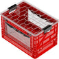 SIDIO Full-Size Collapsible Crate - Heavy Duty Stackable Storage Bin with Lid & 2 Short-Ways Dividers, Durable Plastic Organizer for Home, Office, Garage & Outdoor Use (Red)