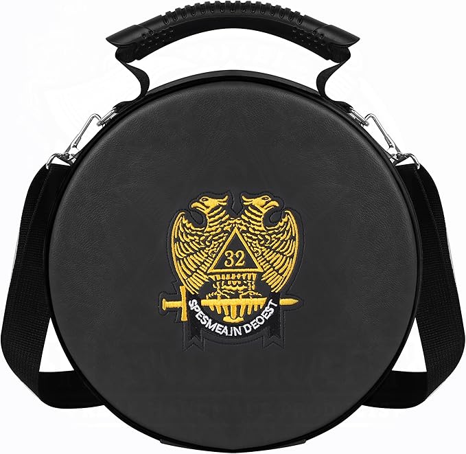 Masonic Scottish Rite 32nd Degree Double Eagle Crown Cap Case – Foldable Design Black Freemason Hat Carrying Box with Shoulder Strap