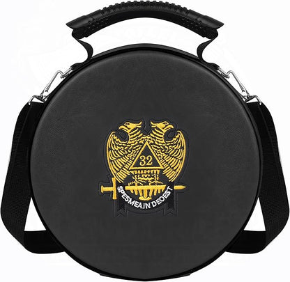 Masonic Scottish Rite 32nd Degree Double Eagle Crown Cap Case – Foldable Design Black Freemason Hat Carrying Box with Shoulder Strap
