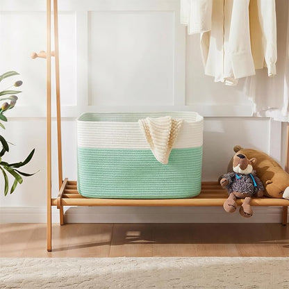 Artfeel Blanket Basket,Rectangle Woven Baskets for Storage,65L Laundry Basket for Decorative Nursery Blanket,Toys,Dirty Clothes and Magazine in Shelves,Baby Room,and Living Room