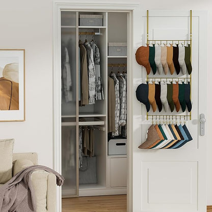 HapiRm Over Door Hat Rack - 3 Tier Wall Mounted Hat Organizer with 16 Hooks and 10 Movable Clips, Baseball Cap Organizer Storage Holds up to 26 Caps for Door, Bedroom, Closet USPTO Patent Pending