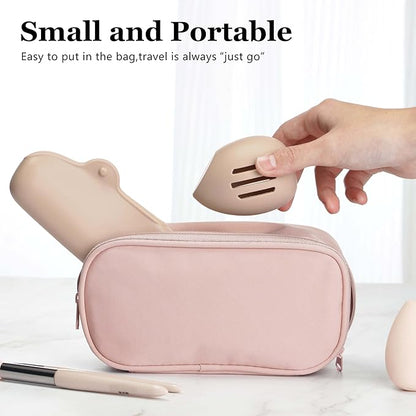 Bpluma Silicone Makeup Brush and Beauty Blender Holder, Half open Snap Design, Washable Powder Puff Case For Travel Business