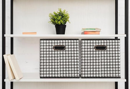 Household Essentials Fabric Storage Bins 6 Piece Set, Houndstooth White and Black (Pack of 6)