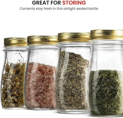Bormioli Rocco Quattro Stagioni Bottles – 13.5 Oz. Glass Jars with Twist Lids, Microwave & Dishwasher Safe – For Canning, Cocktails, Gifts, Party Favors & Holiday Décor – Made in Italy (Set of 4)