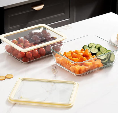Urban Green Glass Food Container Set with Glass Lid, Large Meal Prep Container Set, Airtight Food Storage Containers with Air Vent Lid, 2 Pack, Large, 87oz, LeakProof, 100% Plastic Free, White color,