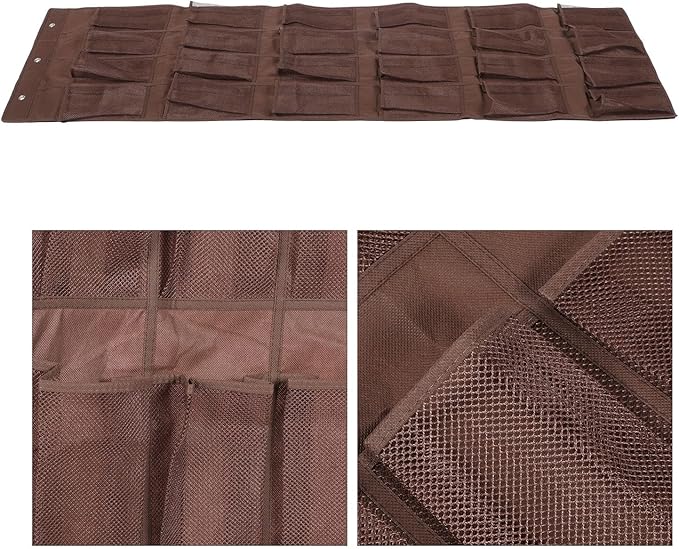 ARTIBETTER 24-pocket over The Door Shoe Organizer Bag 48x168cm Mesh Hanging Storage Pouch for Slippers and Shoes Brown Breathable for Home Closet
