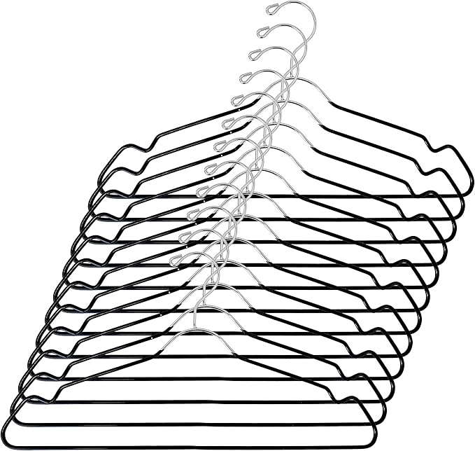 Heavy Duty Metal Hangers with Shoulder Notch - Pack of 12 Wire Clothes Hangers, Stainless Steel, Ultra-Thin Space-Saving Design for Coats, Shirts, Dresses - Perfect for Closets and Laundry Rooms
