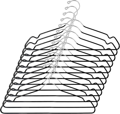 Heavy Duty Metal Hangers with Shoulder Notch - Pack of 12 Wire Clothes Hangers, Stainless Steel, Ultra-Thin Space-Saving Design for Coats, Shirts, Dresses - Perfect for Closets and Laundry Rooms