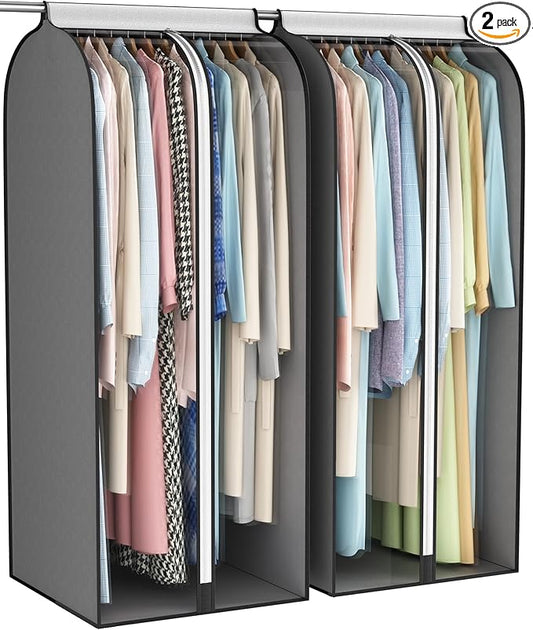 Liuoud 22” Gusseted Garment Bags for Hanging Clothes, Large Clear Window Clothes Cover for Closet Storage, Wardrobe Coat Protector for Suit, Shirt Long Dress, Bottom Enclosed, 2 Pack, 50” Long