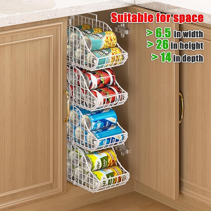 Can Storage Organizer Pantry, Stackable Kitchen Canned Food Holder With Handles, Can Organizer For Pantry Countertop Cabinet, Beverage Drink Pop Soda Can Dispenser Patent Pending (White, 4 Pack)